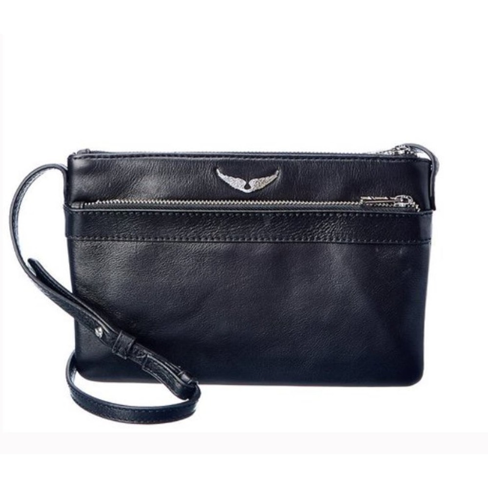 NWT Zadig & Voltaire Crossbody Bag Black Leather Stella Wings Zipper Shoulder